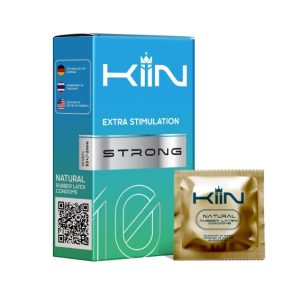Bao cao su KIIN STRONG – Gân và chấm nổi, kéo dài thời gian (hộp 10 chiếc)