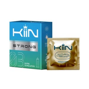 Bao cao su KIIN STRONG – Gân và chấm nổi, kéo dài thời gian (hộp 03 chiếc)